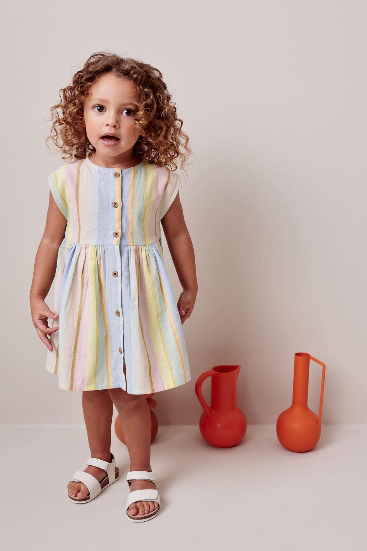 Magu Kız Çocuk Renkli Pamuklu Düğmeli Elbise