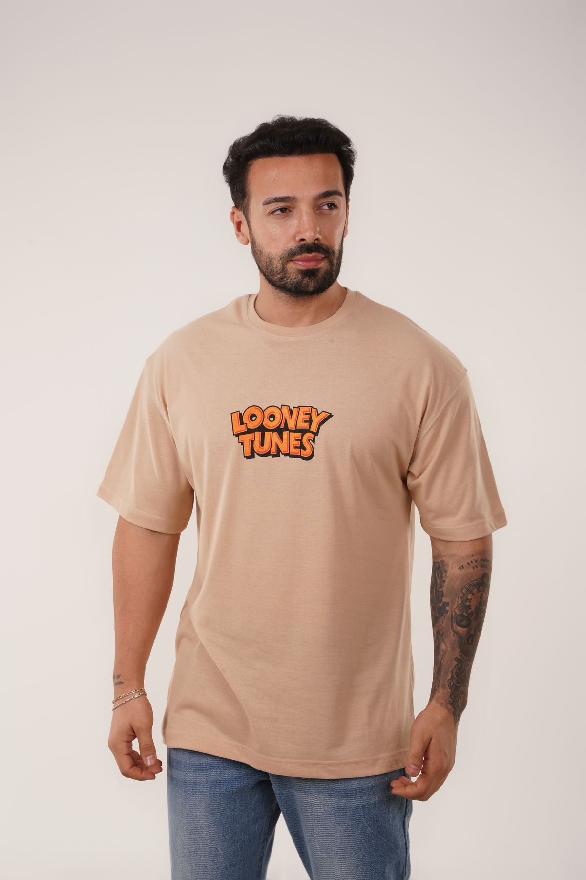 SCSARVİN Krem LONNEY  Baskılı Oversize T-Shirt VSK