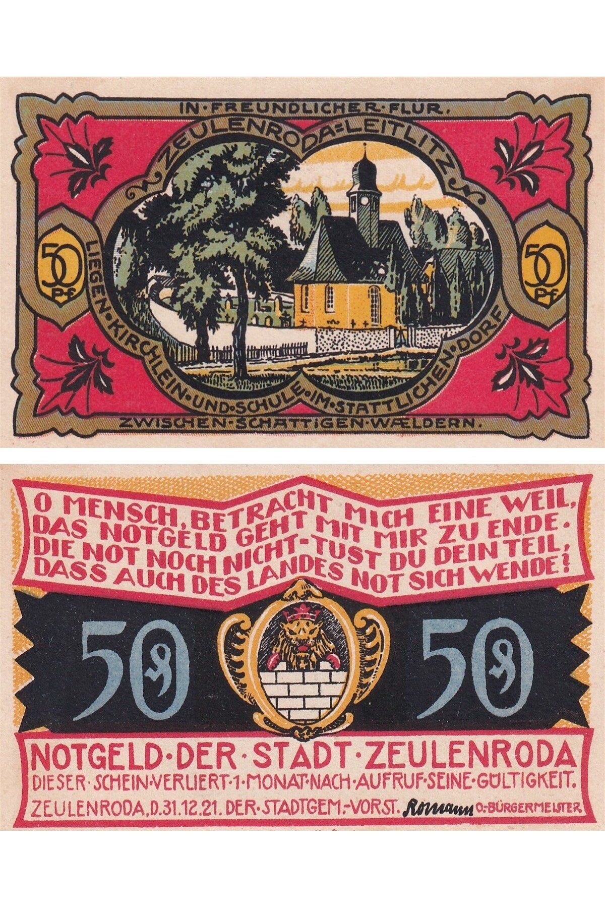 Benim Koleksiyonum Almanya, Zeulenroda, 50 Pfennig (1921) Districts Series - Leitlitz Notgeld