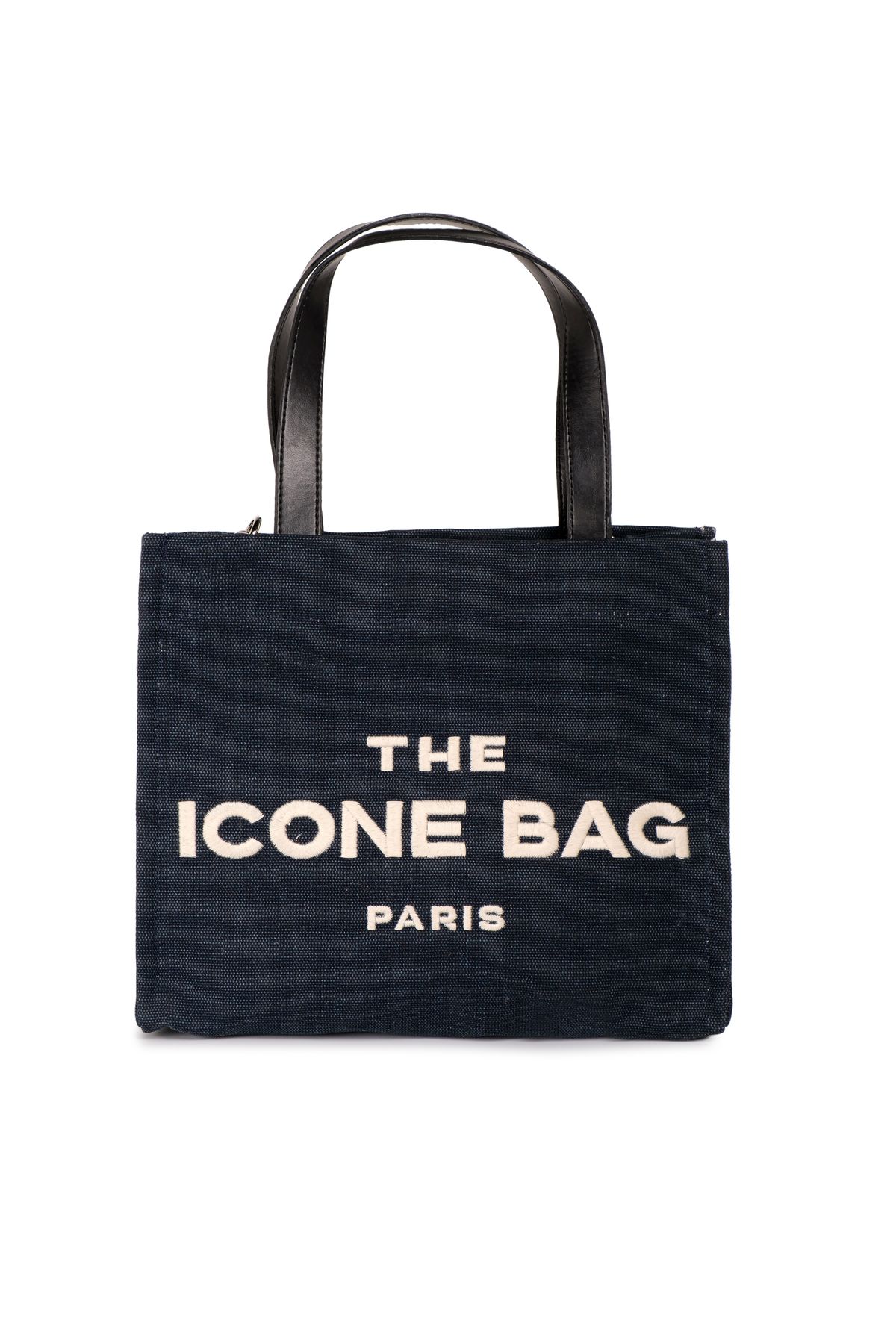 ICONE BAG Icone Lacivert The Icone Bag Paris İşlemeli Tote Kadın Kol Çantası ve Omuz Çantası Orta Boy