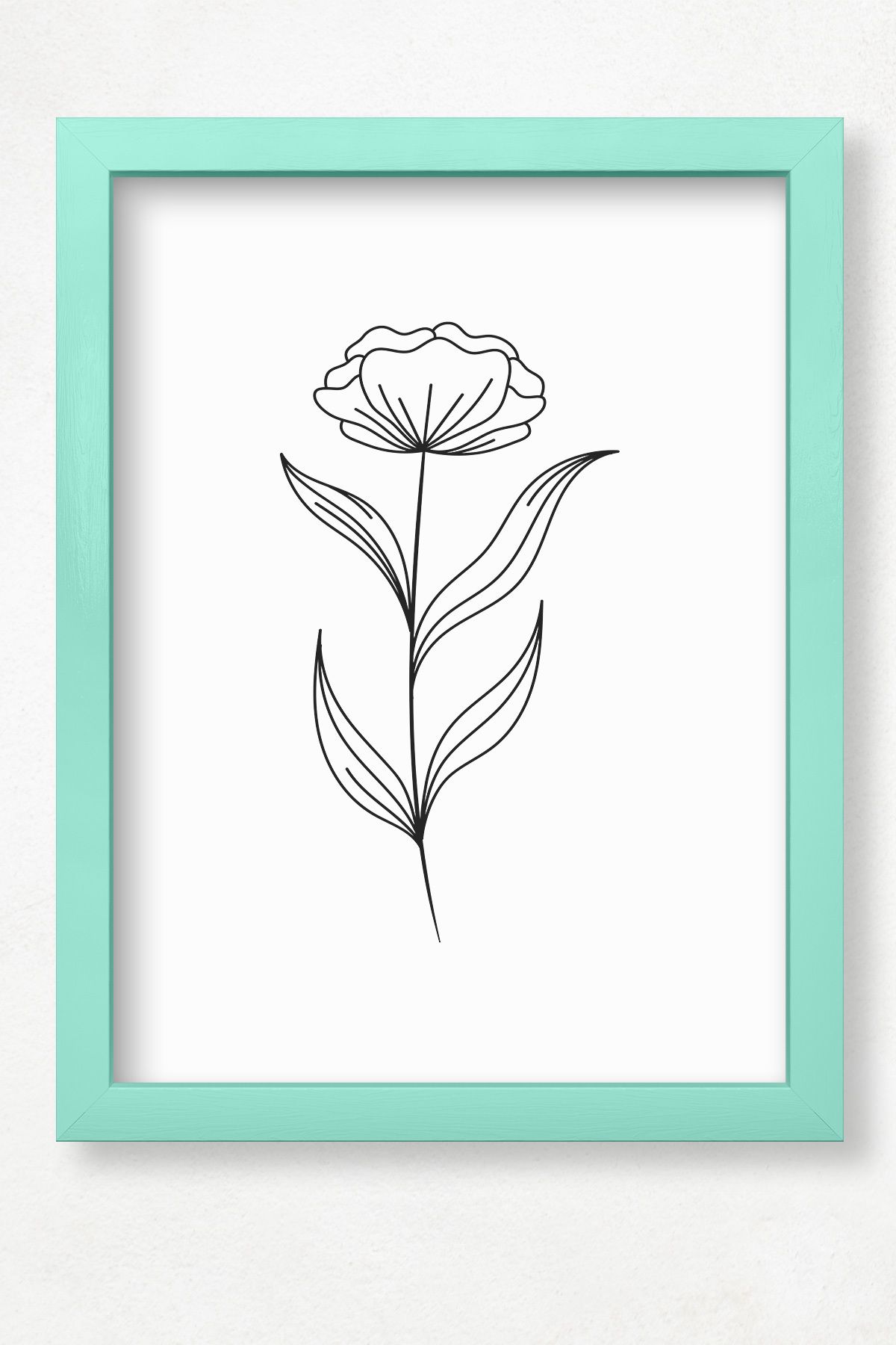 DuoArt Çiçek Bitki Minimalist/Line Art/Doğal Ahşap Çerçeveli Poster/Çerçeve Rengi:Mes Yeşil