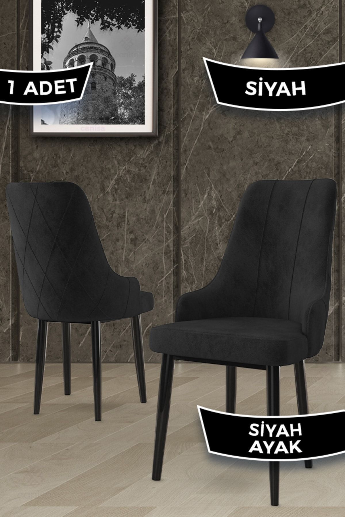Canisa Trex Serisi 1.sınıf Babyface Kumaş Sandalye Siyah Metal Ayak 1 Adet Siyah Sandalye