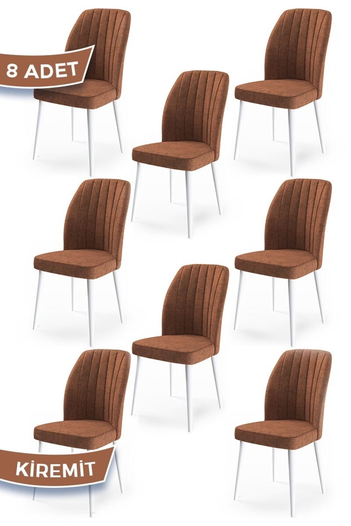 Canisa Etra Serisi, Üst Kalite Mutfak Sandalyesi, 8 Adet Kiremit Sandalye, Beyaz Gürgen Ayaklı
