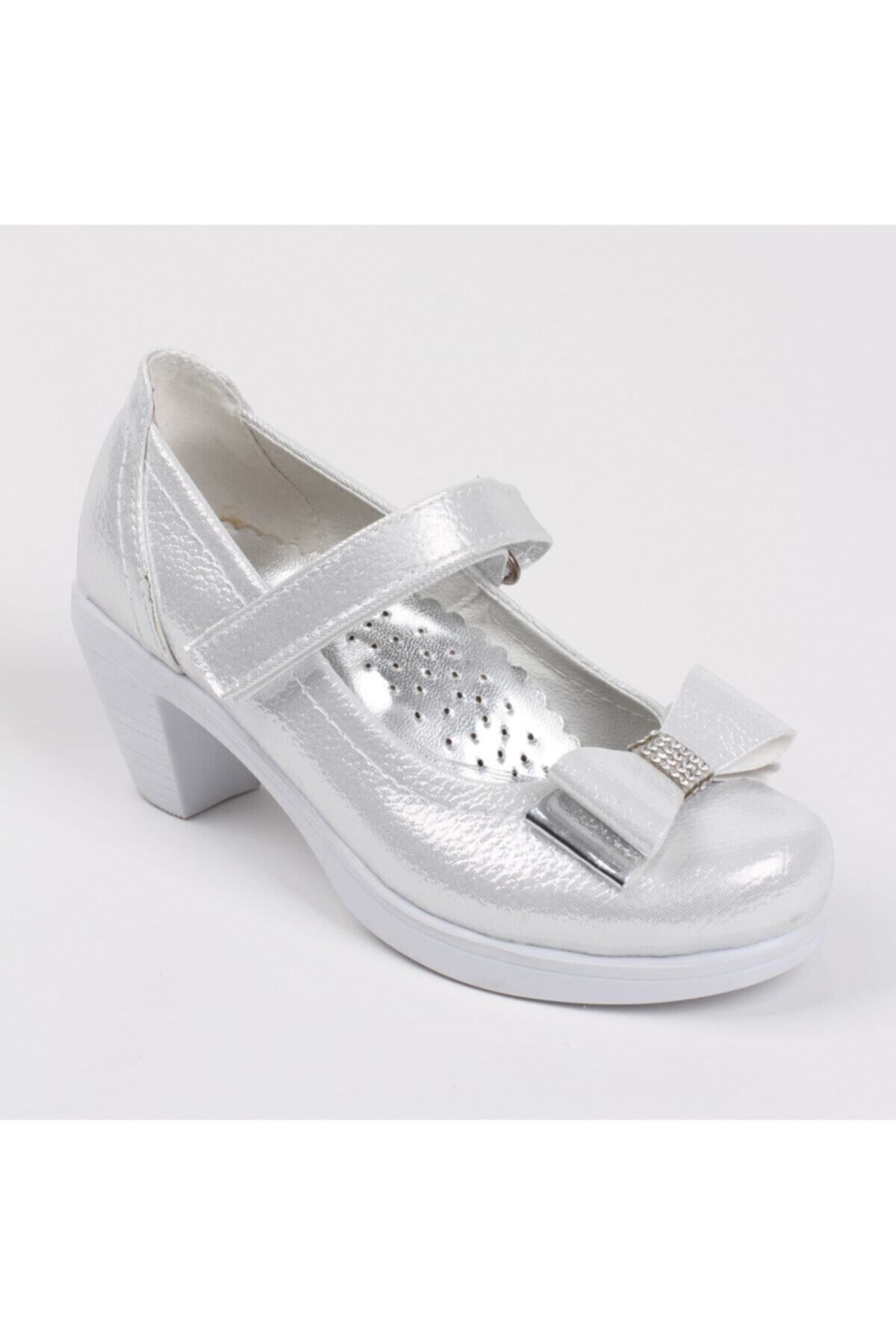 Sare Çocuk Giyim Beyaz Kız Çocuk Tokalı Topuklu Ayakkabı Abiye Ayakkabısı