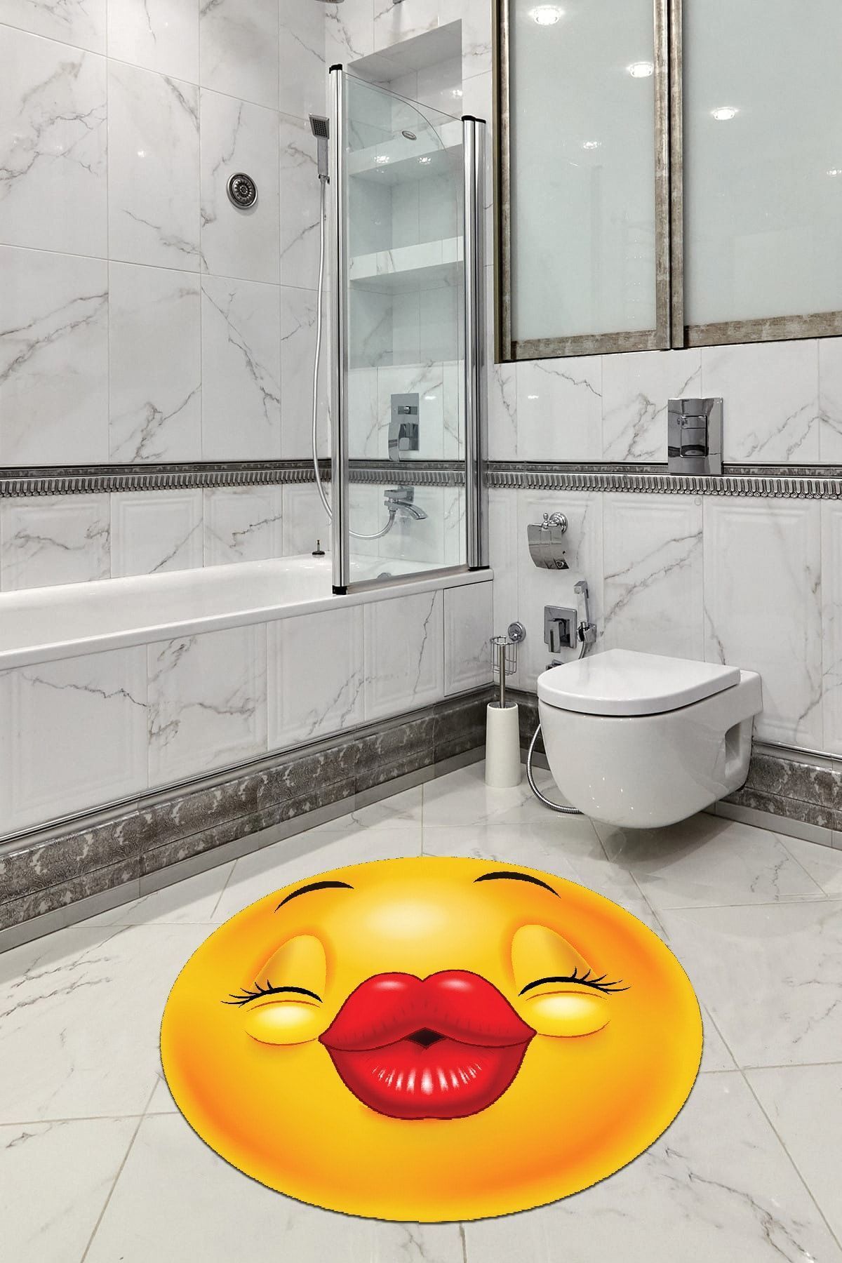 RugViva Kiss Smiley Banyo Kaymaz Tabanlı Paspası Daire 100 x 100 cm