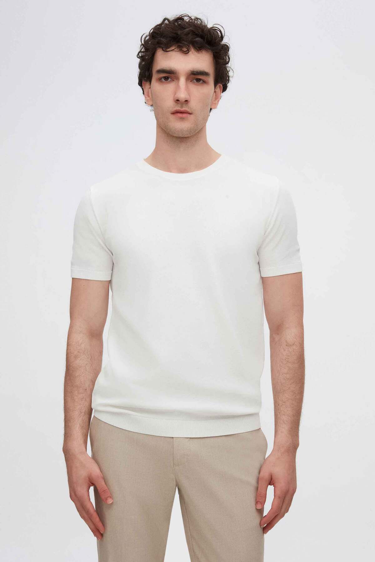 TWN Slim Fit Beyaz Rayon Triko T-shirt