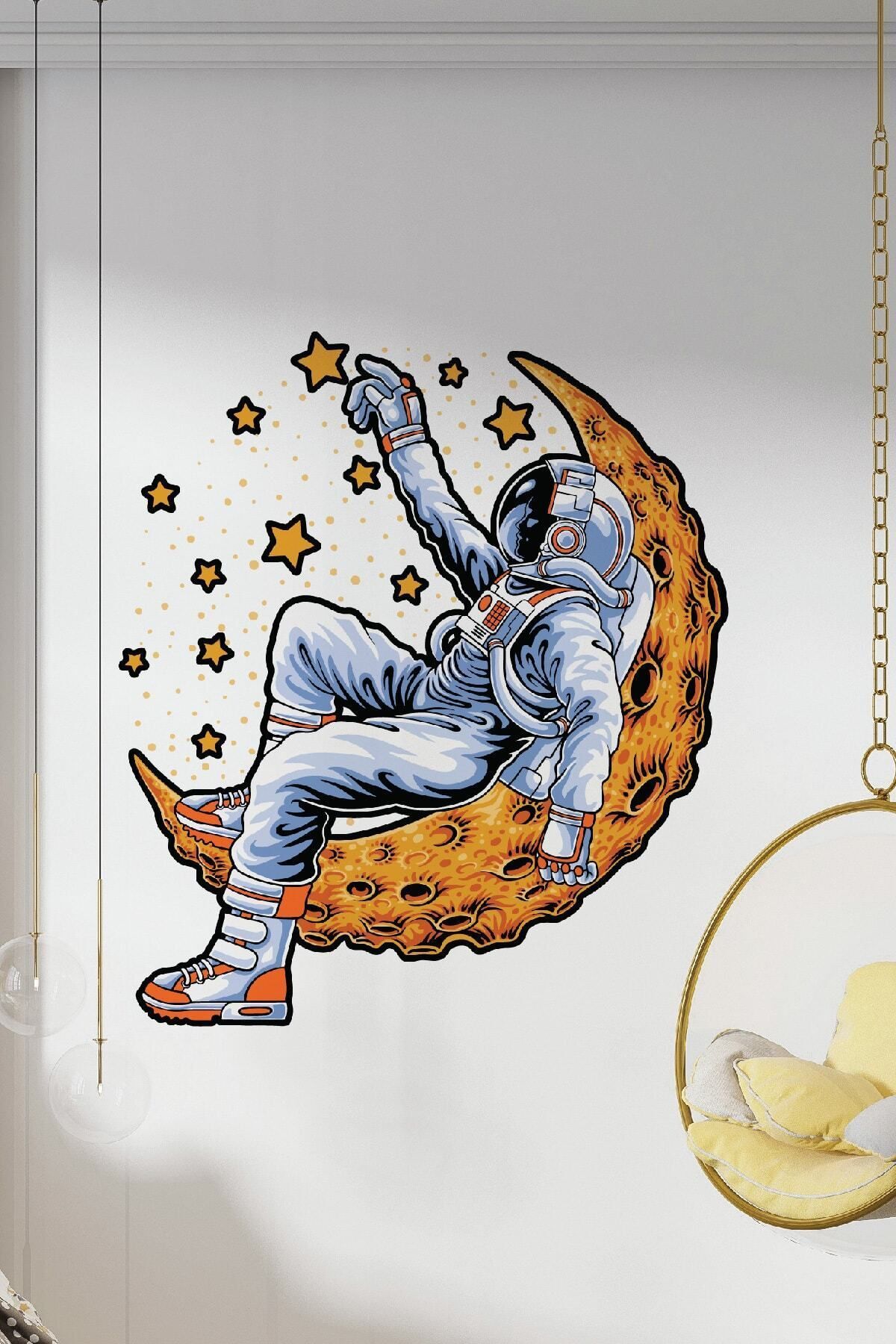 212shop Ayda Astronot Ve Yıldızlar Dekoratif Çocuk Genç Odası Duvar Dekorasyon Sticker