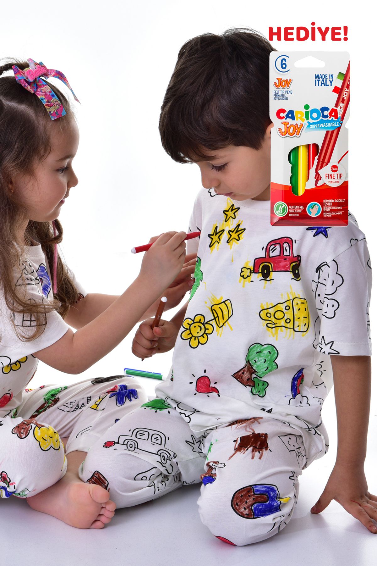 ZUZUNGA En Sevimli Figürleri Özel Kalemi ile BOYANABİLİR Çocuk Pijama Takımı (Yıkama Sonrası Leke Bırakmaz)