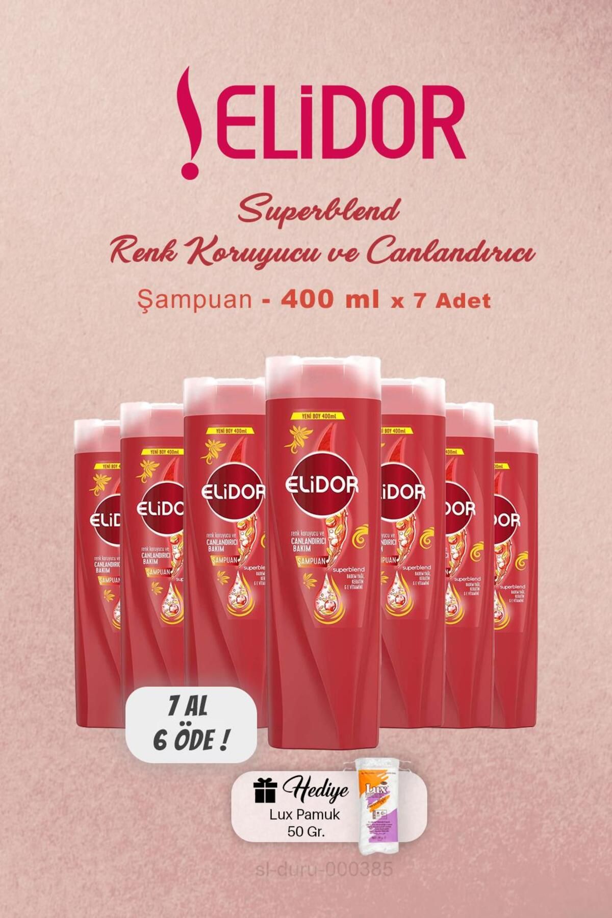 Elidor 7 AL 6 ÖDE Elidor Şampuan Renk Koruyucu Canlandırıcı 400 ml, Pamuk Hediyeli