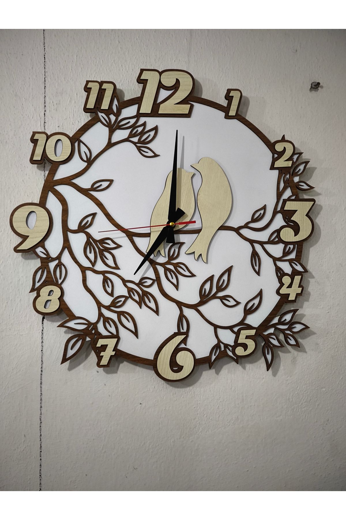 ahşapdoğalsaat Kuşlu saat  ceviz renk 50 cm