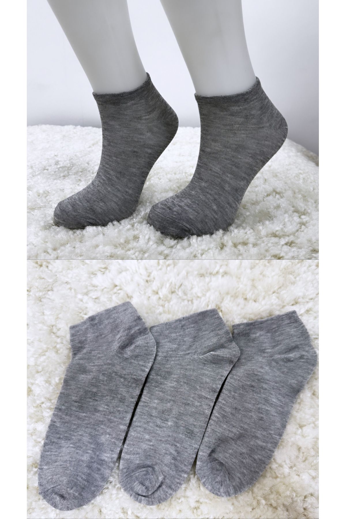 armonika Kadın Gri Düz Kokulu Soket Çorap 3'lü Paket