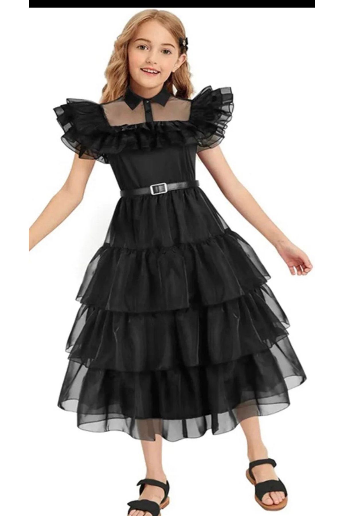 DİDAKİDS Wednesday Elbise Kız Çocuk Wednesday kostüm Siyah Elbise