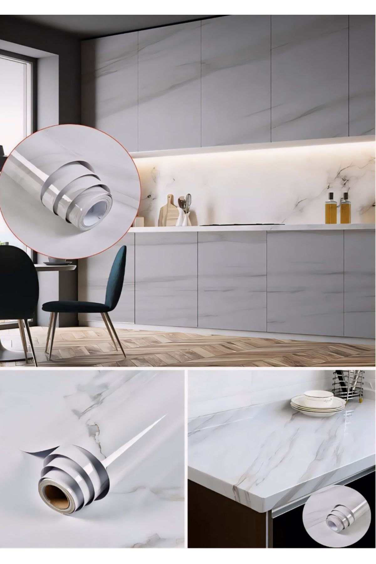 Mi-ÇA HOME Kendinden Yapışkanlı Mermer Desenli Mutfak Banyo Tezgah Duvar Ve Masa Kaplama 5m 60cm