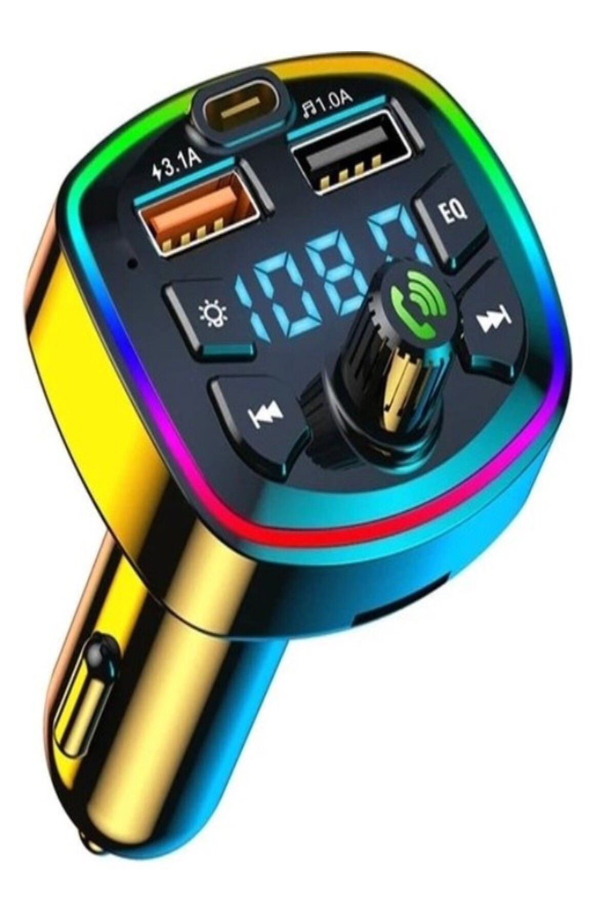 TEKNETSTORE Araç Bluetooth 5.0 Fm Transmitter Cihazı Araba Müzik Mp3 Çalar SD Kart Okur Oto Çakmaklık Şarj Aleti