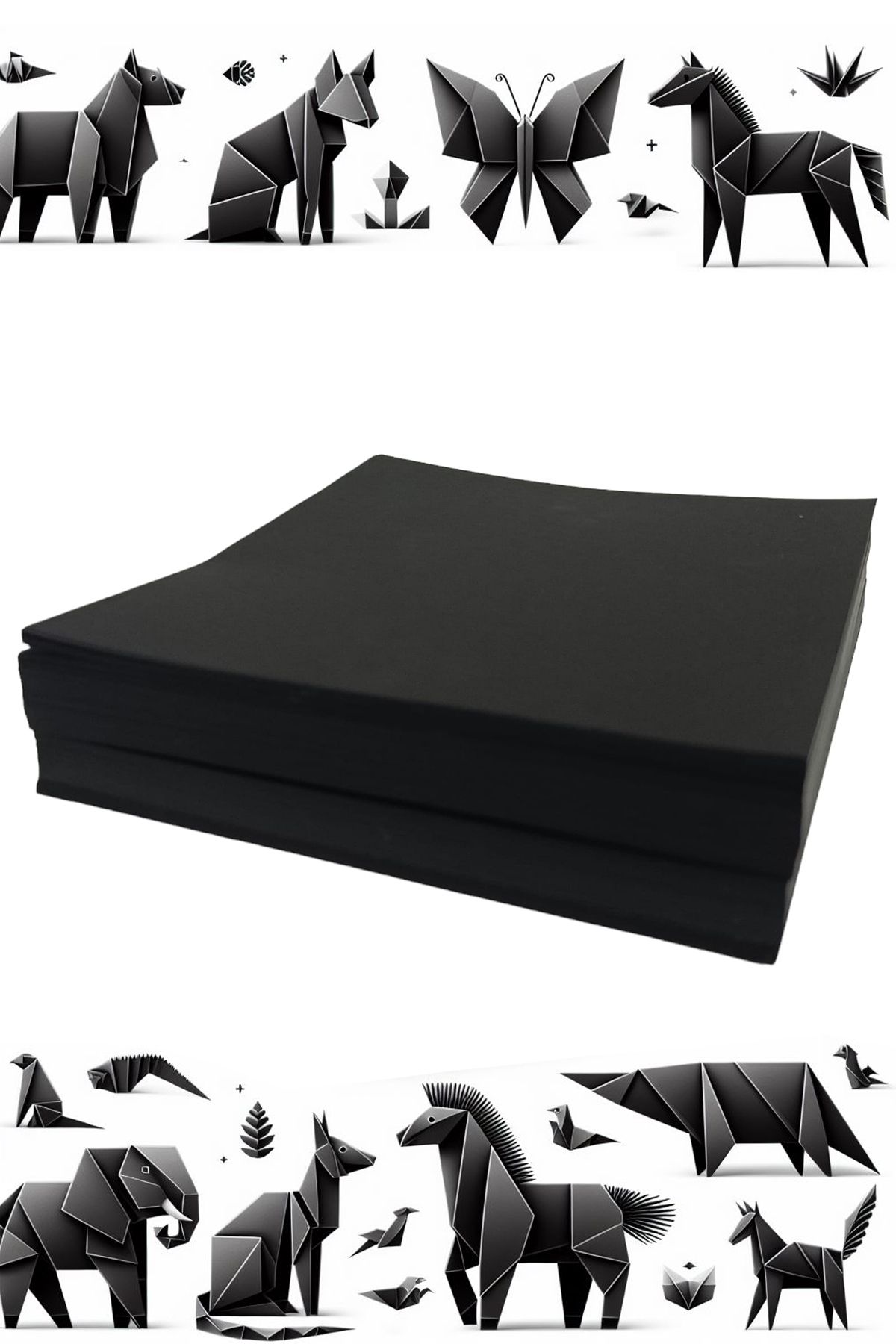 quilling Origami Kağıdı, 200 Adet Siyah Renk 15x15cm Origami Set - 200 Adetli Paket