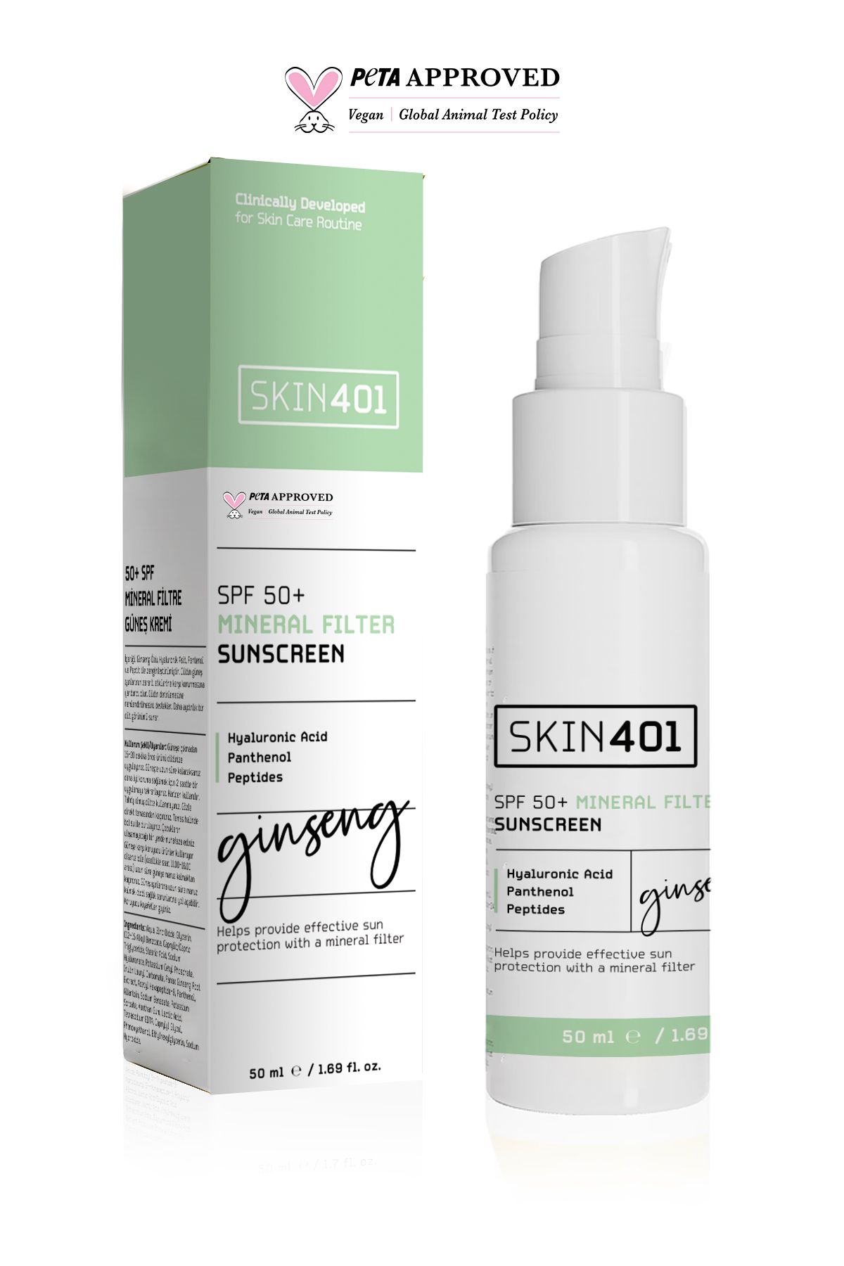 Skin401 SPF50+ Mineral Filtre Güneş Kremi 50 ml (Lansman Özel Fiyat)