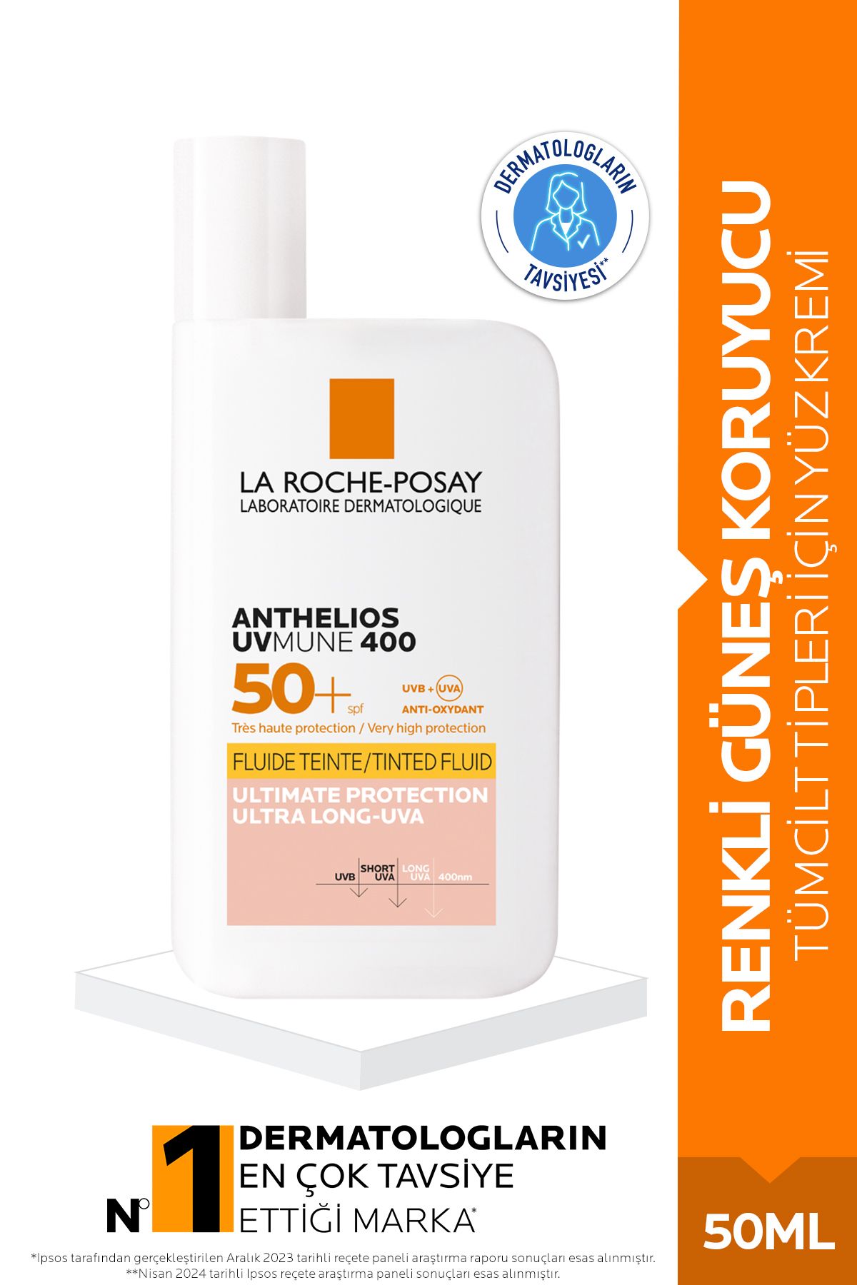 La Roche Posay Anthelios Uvmune400 Invisible Fluid Tüm Cilt Tipleri İçin Renkli Spf50+ Yüz Güneş Kremi 50 ML