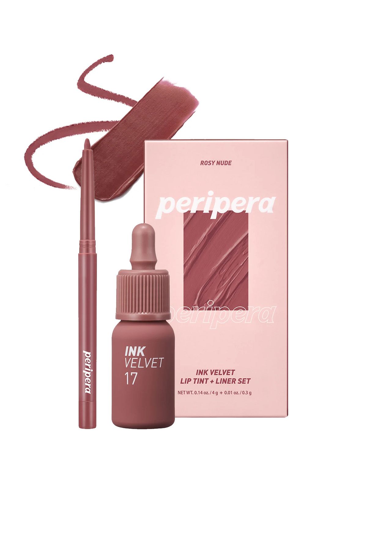 PERIPERA Kadife Görünümlü Tint ve Dudak Kalemi Peripera Ink Velvet + Lip Liner Set (001 Rosy Nude)