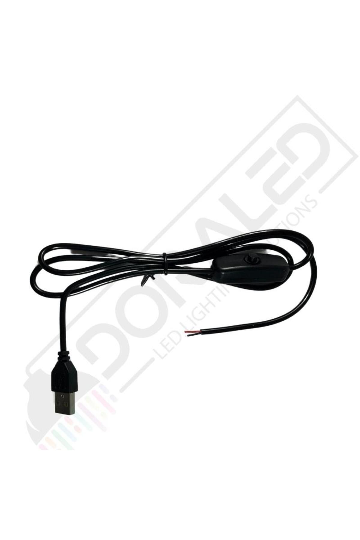 DORA LED 100 cm Swich li USB Erkek Kablo 2 Amper Ucu Açık Anahtarlı Siyah USB Kablo