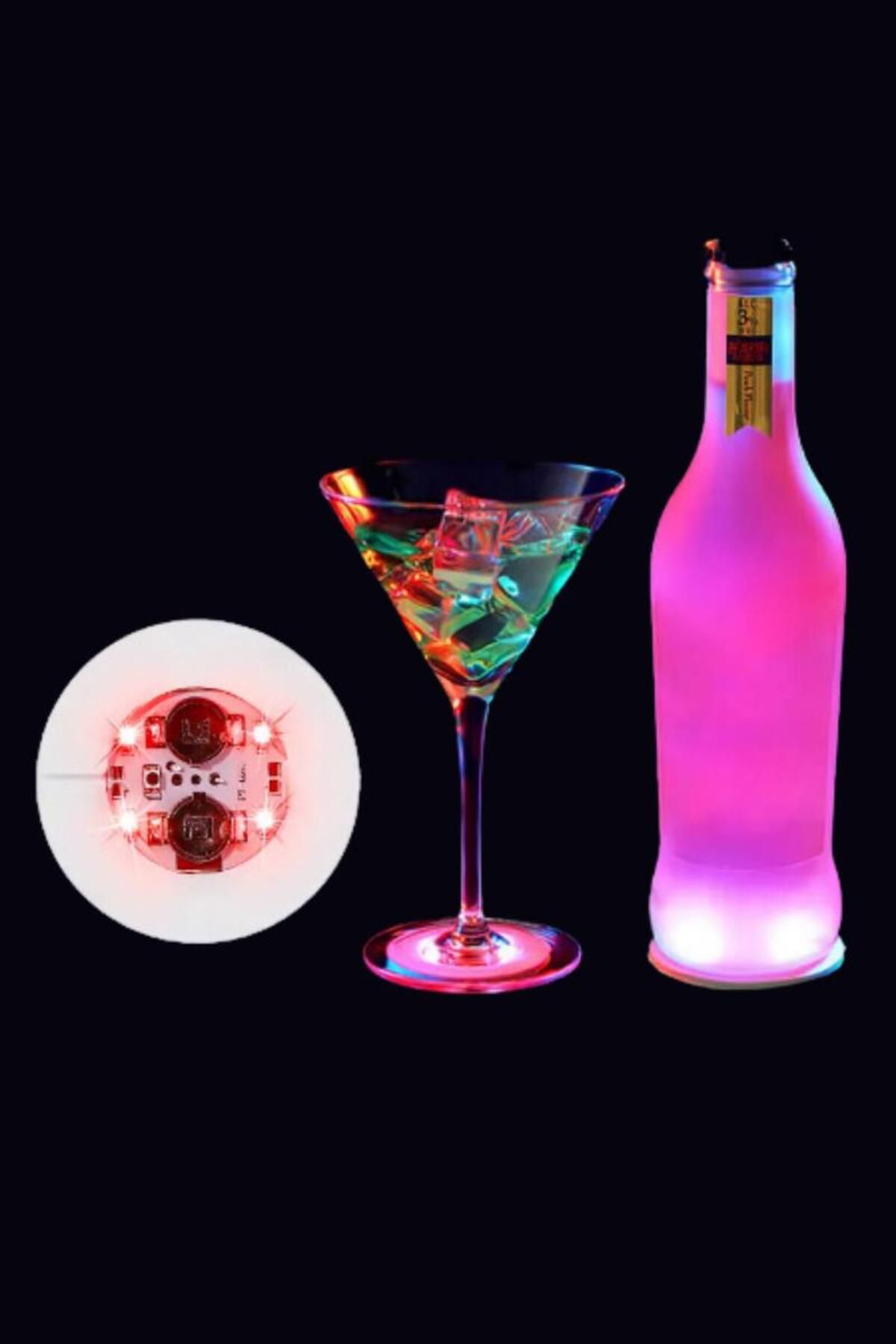 DORA LED Led Işıklı RGB Bardak Altlığı Düğün Parti Kokteyl Lambası Şişe Vazo Altı Aydınlatma Dekor Lambası