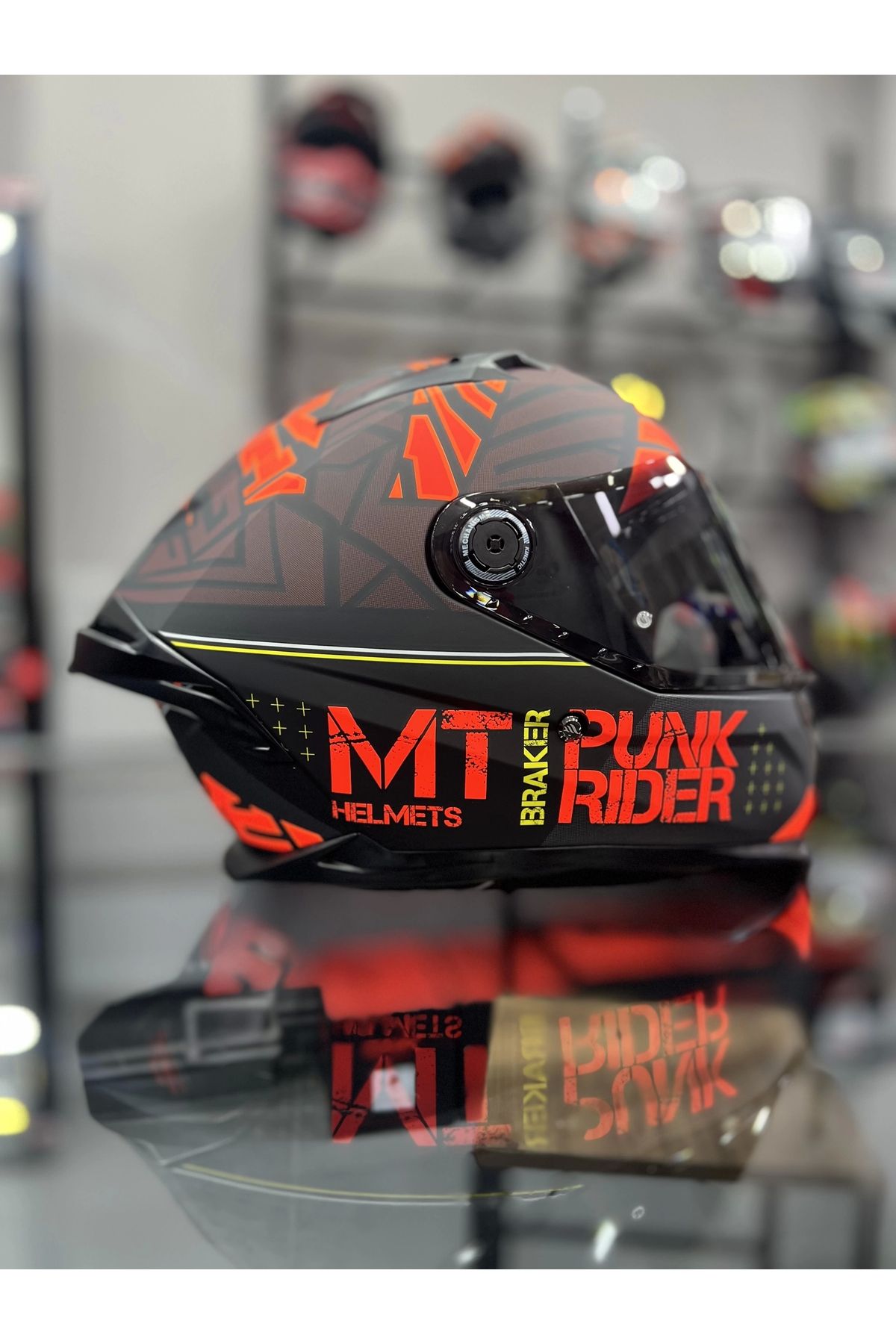 MT Helmets Kask MT Braker Sv Punk Rider B5 Mat Kırmızı Şeffaf Vizörlü