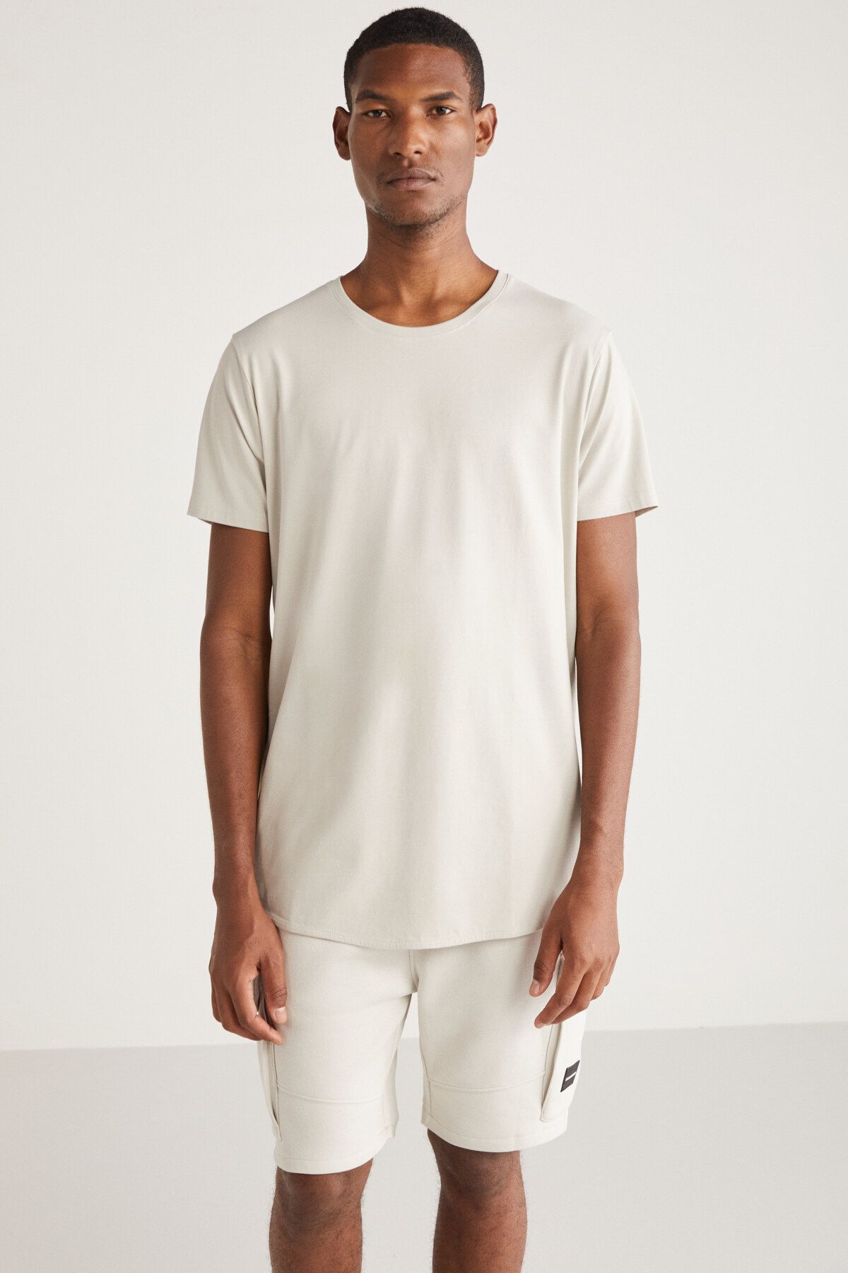 GRIMELANGE Greg Erkek Slim Fit Uzun Boy Ultra Esnek Pamuk Likralı Gri T-shirt