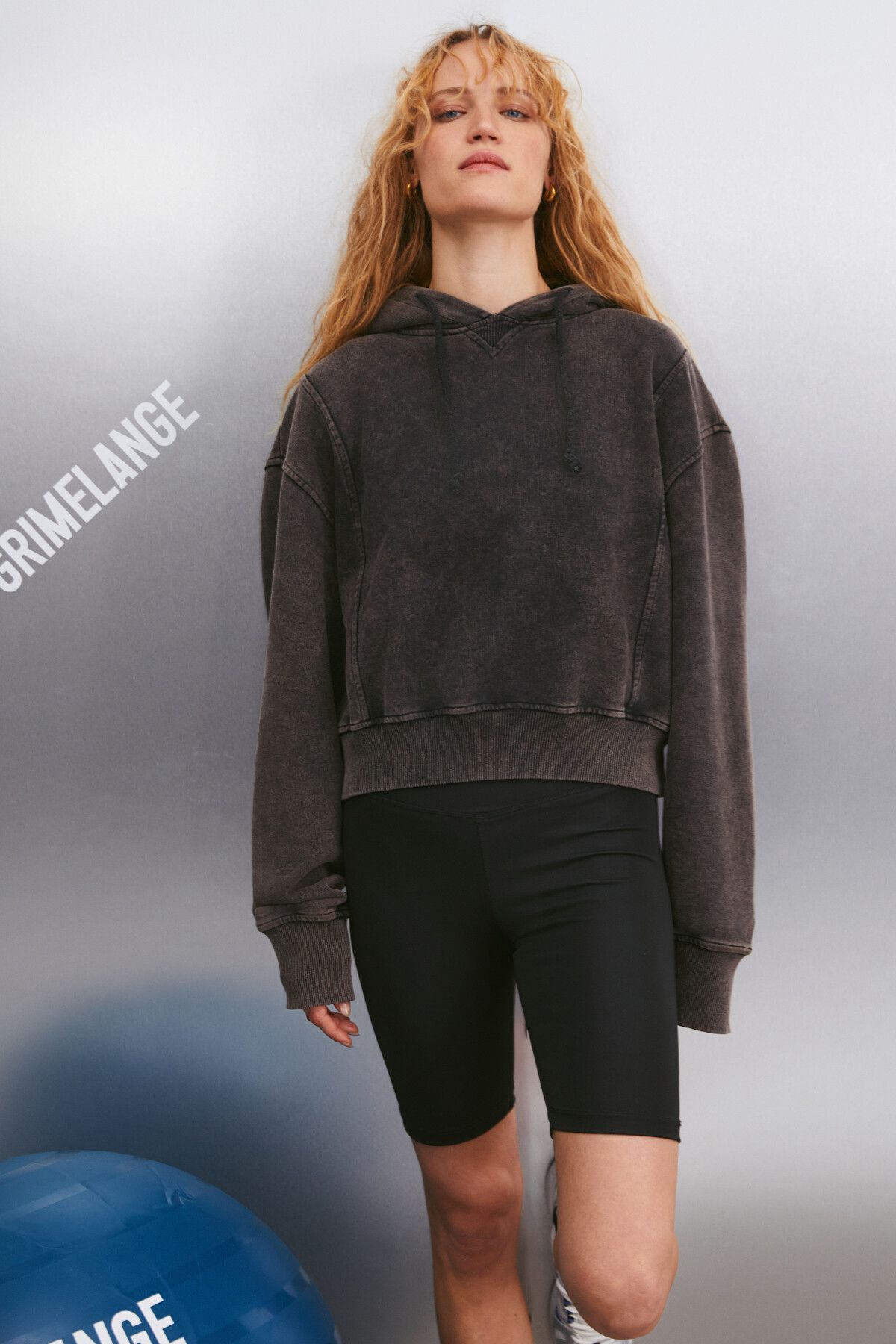 GRIMELANGE Fannie Kadın Kapüşonlu Yıkama Efektli Oversize Kalıp Siyah Sweatshirt