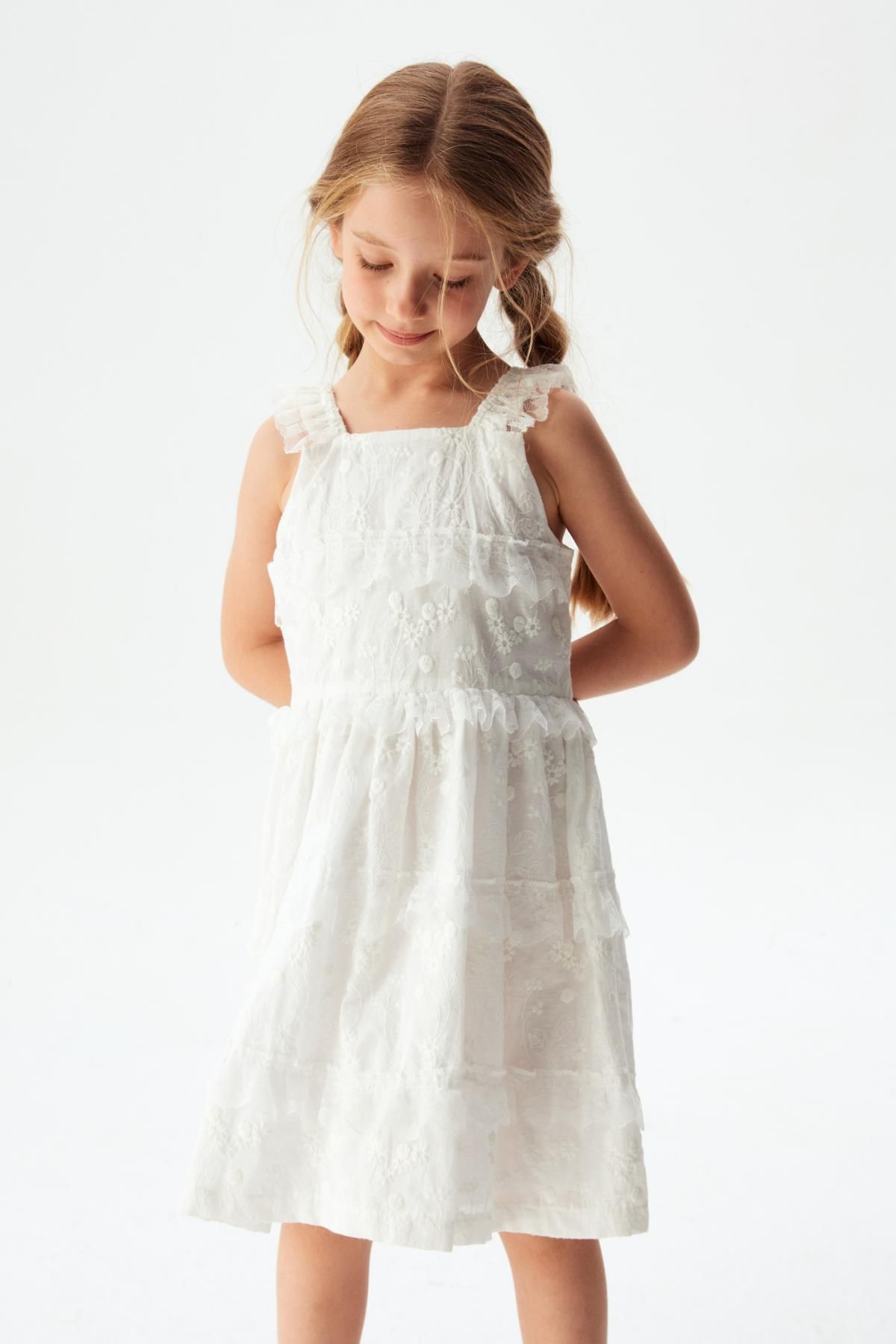 Nk Kids Dantelli Beyaz Kız Çocuk Elbise