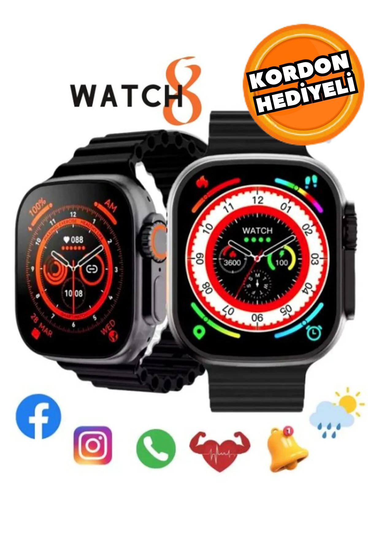 Favors Watch 8 Ultra Siyah Akıllı Saat Arama Yapma, Sensörlü, Spor Mod, Bildirim, Türkçe Smart Watch