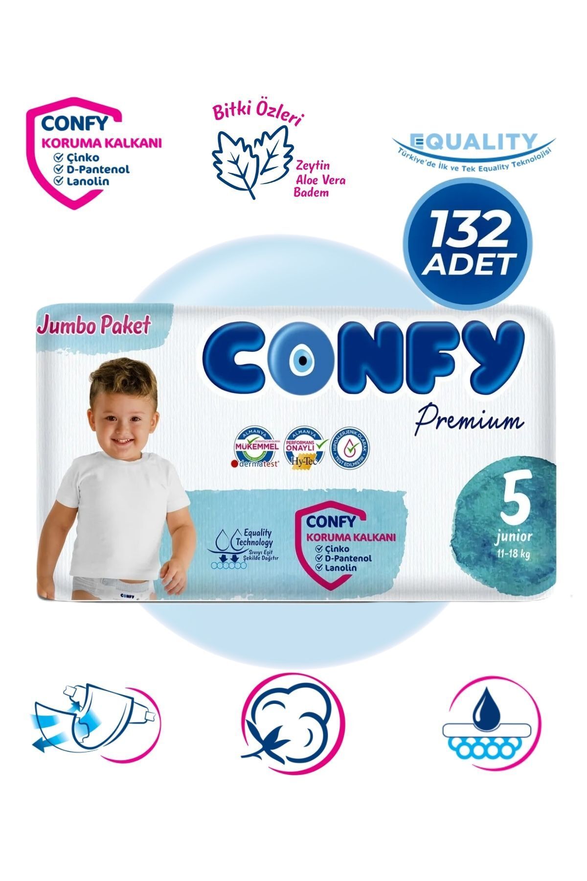 Confy Premium 5 Numara Bebek Bezi Junior 11 - 18 KG 132 Adet