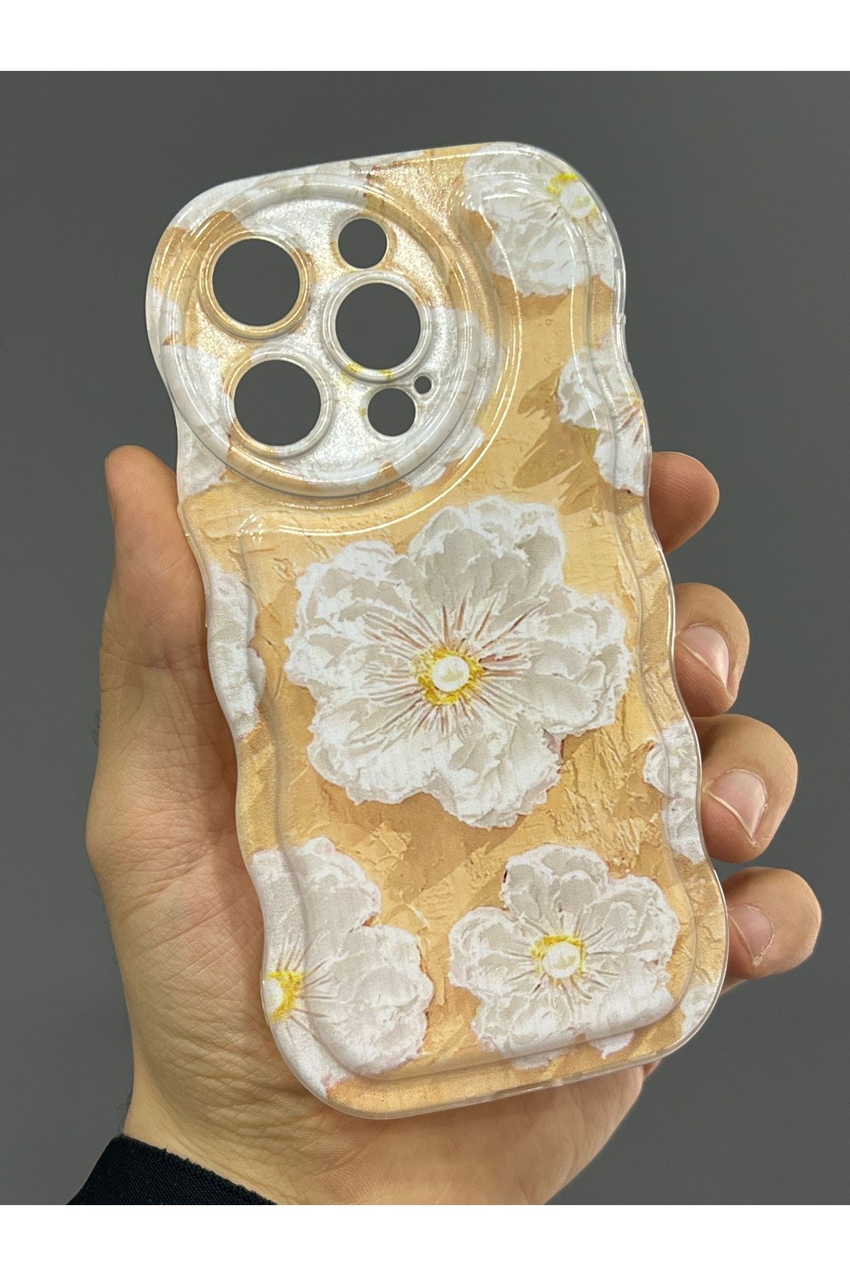 EDELFU iPhone 14 Pro (6,1) Yağlıboya Çiçek Dalgalı Desen Silikon Kapak Koruyucu Telefon Kılıfı