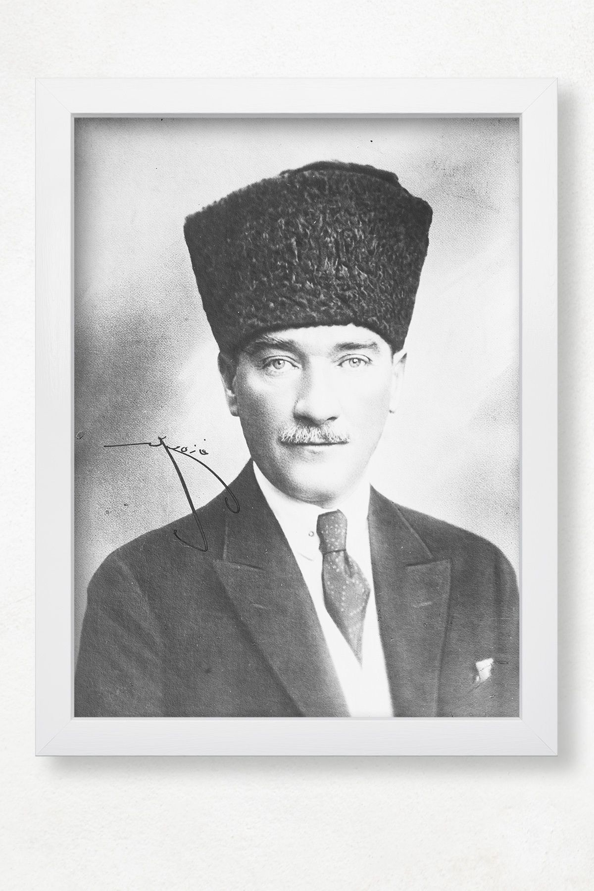 DuoArt Ulu Önder Gazi Mustafa Kemal Atatürk/Doğal Ahşap Çerçeveli Poster/Çerçeve Rengi:Beyaz