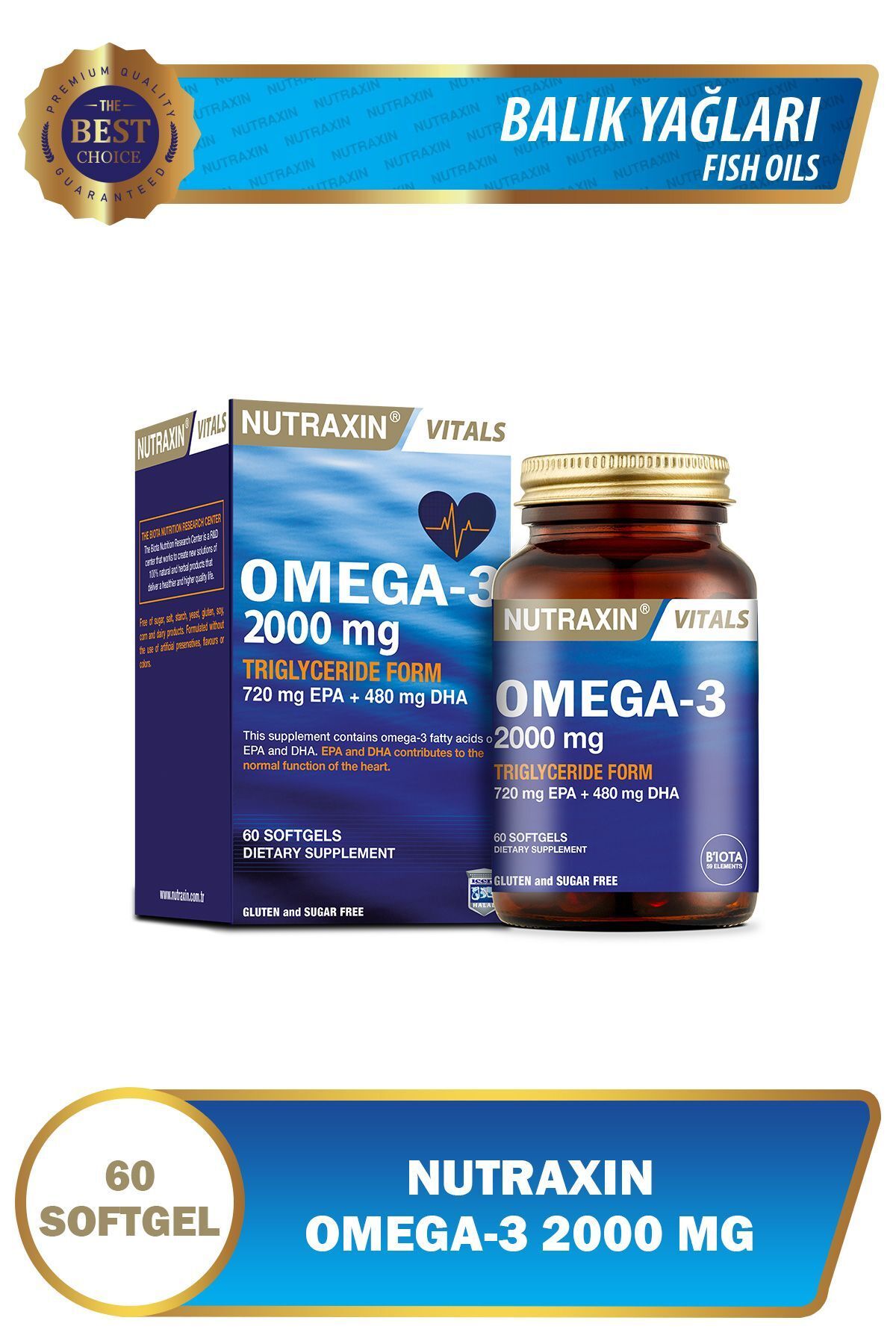 Nutraxin Omega 3 2000 mg 60 Soft Jel - EPA 720 DHA 480