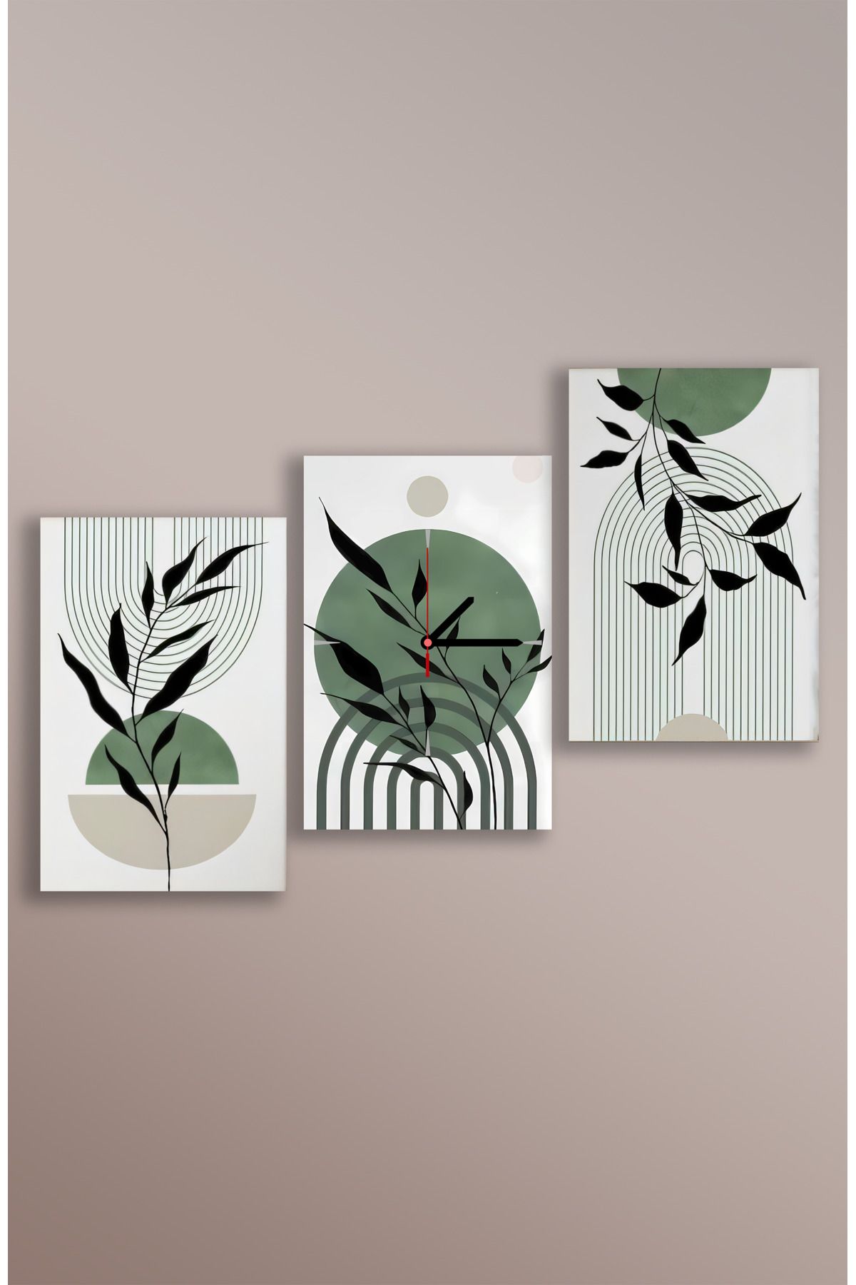 mustafa Mor 3 lü tablo  saat kombini doğa renkleri soft modern minimalist ahenk uyum