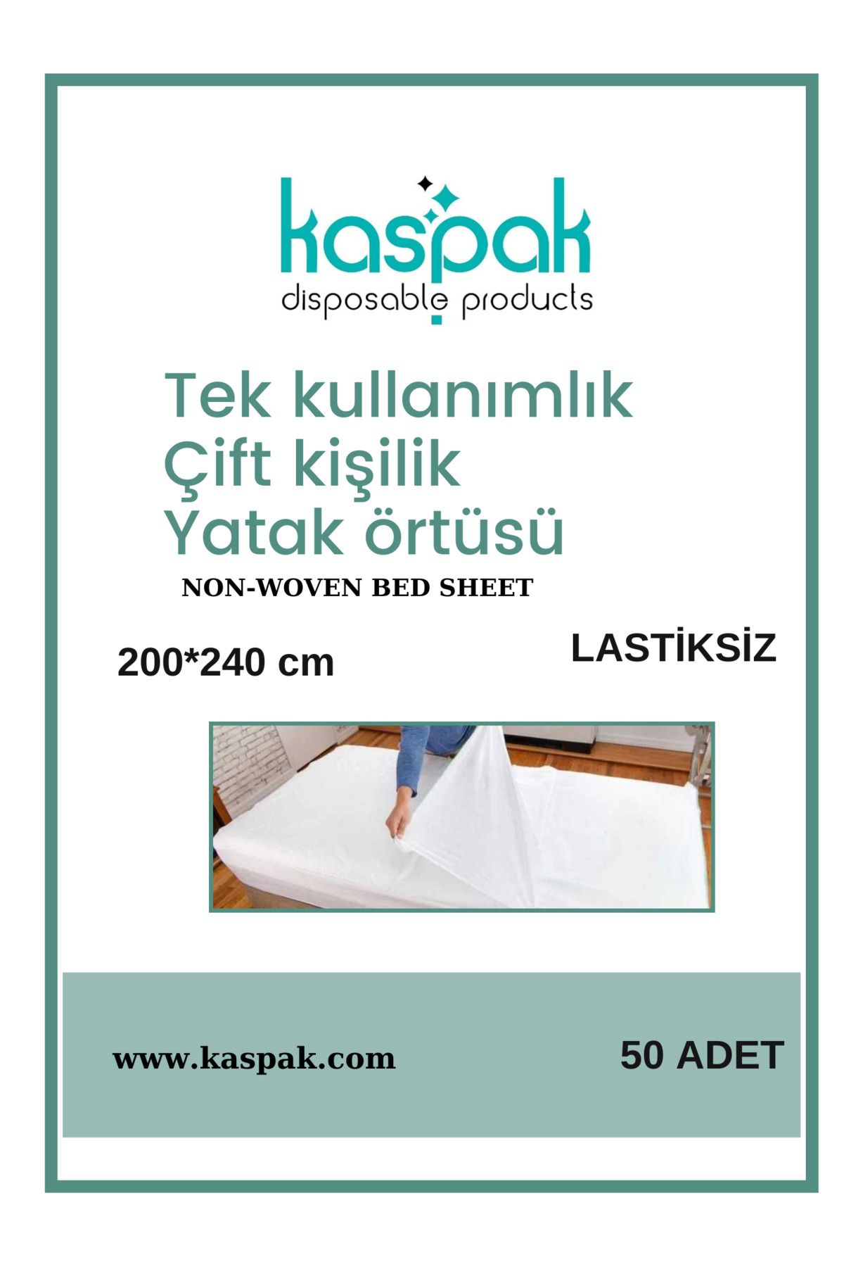 Kaspak disposable products Tek kullanımlık yatak örtüsü çift kişilik lastiksiz 200*240cm 50 adet