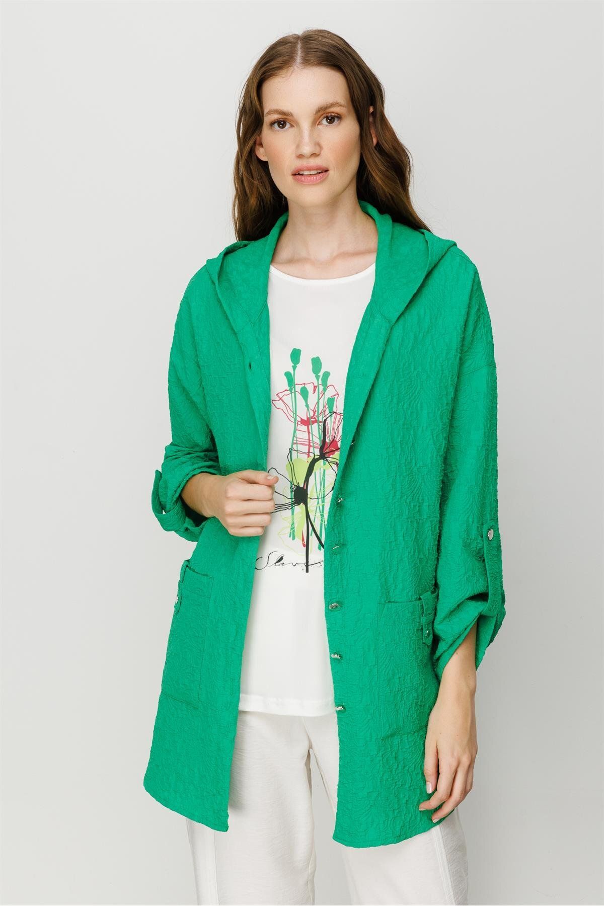Moda İlgi Modailgi Kapüşonlu Oversize Tunik Yeşil