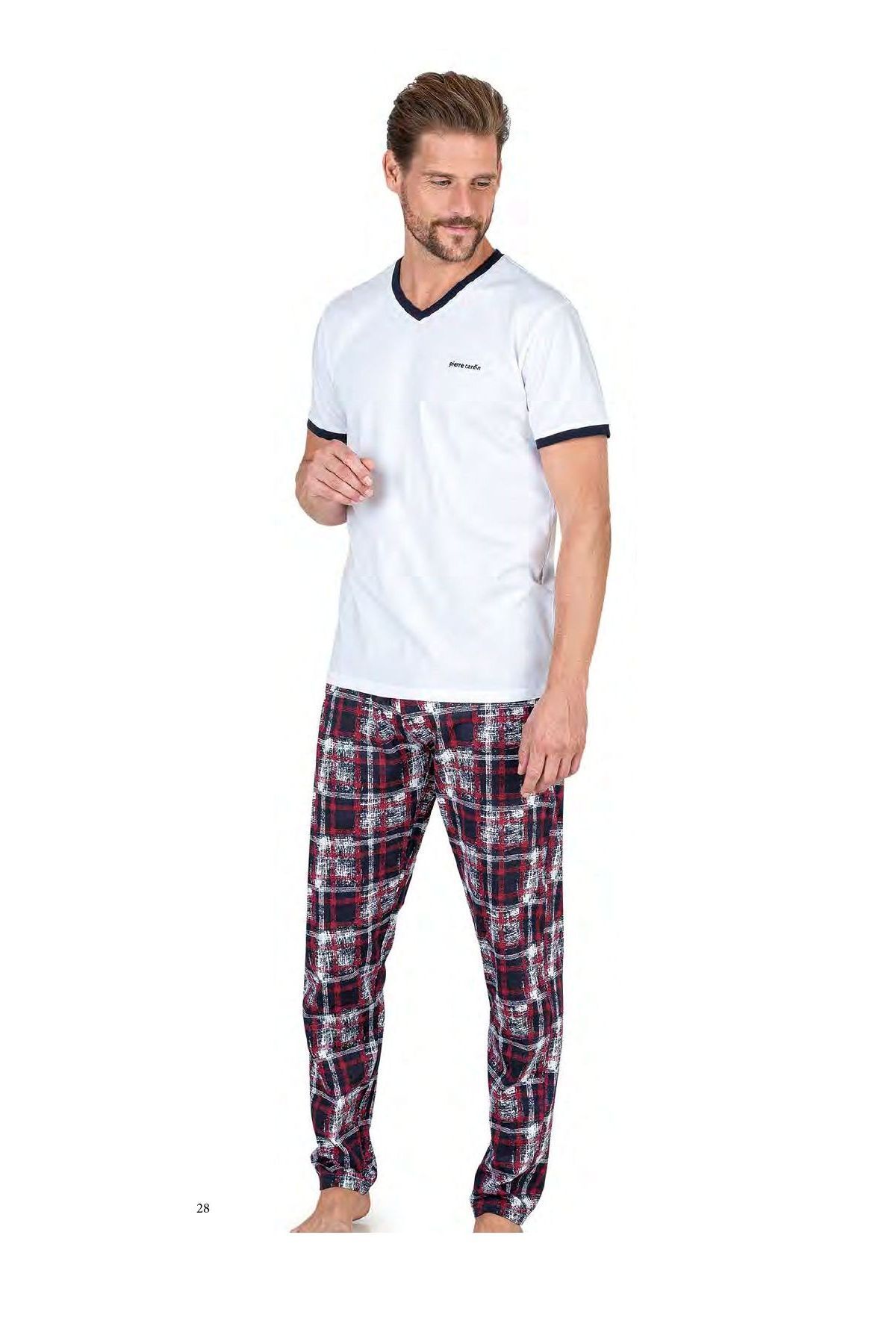 Pierre Cardin 6046 Erkek Kısa Kollu Penye Pijama Takımı-beyaz