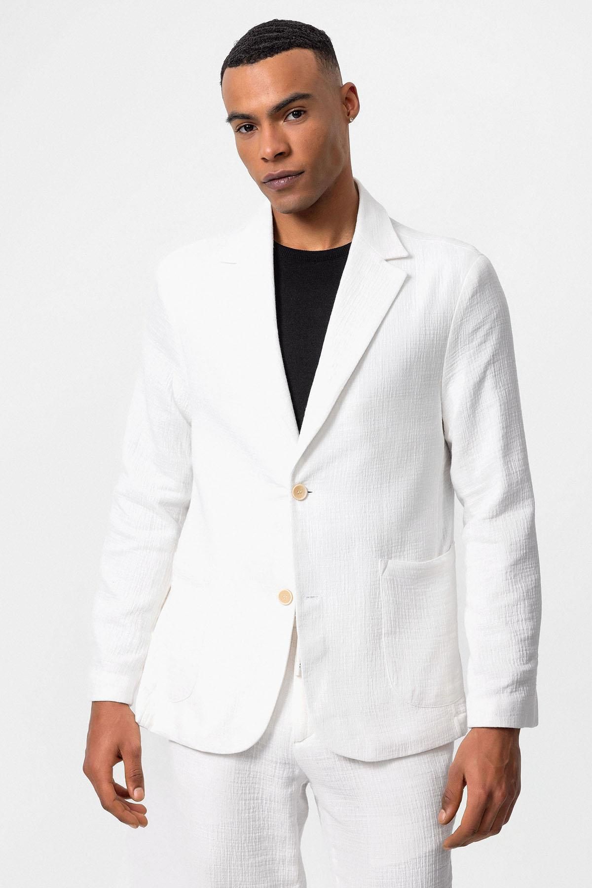 Antioch Beyaz Astarsız Torba Cepli Erkek Blazer Ceket