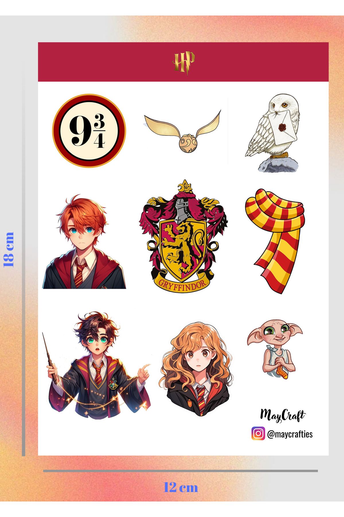 maycraft Harry Potter Temalı 9'lu Şeffaf Sticker Seti - Sticker Sheet
