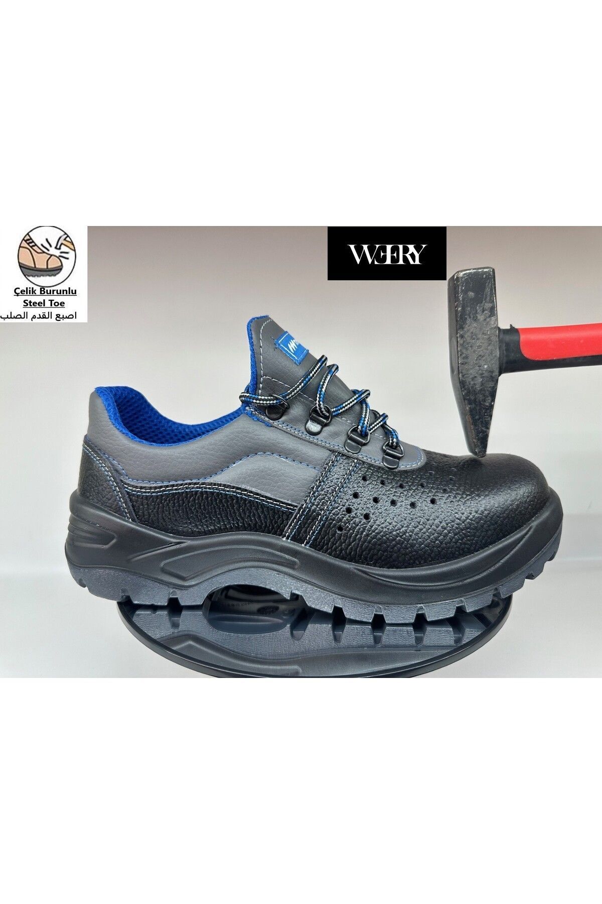 e&e Mekap 114 R S1  Siyah Deri Hafif Rahat Koku Yapmayan Hava Delikli Yazlık Çelik Burunlu İş Ayakkabısı
