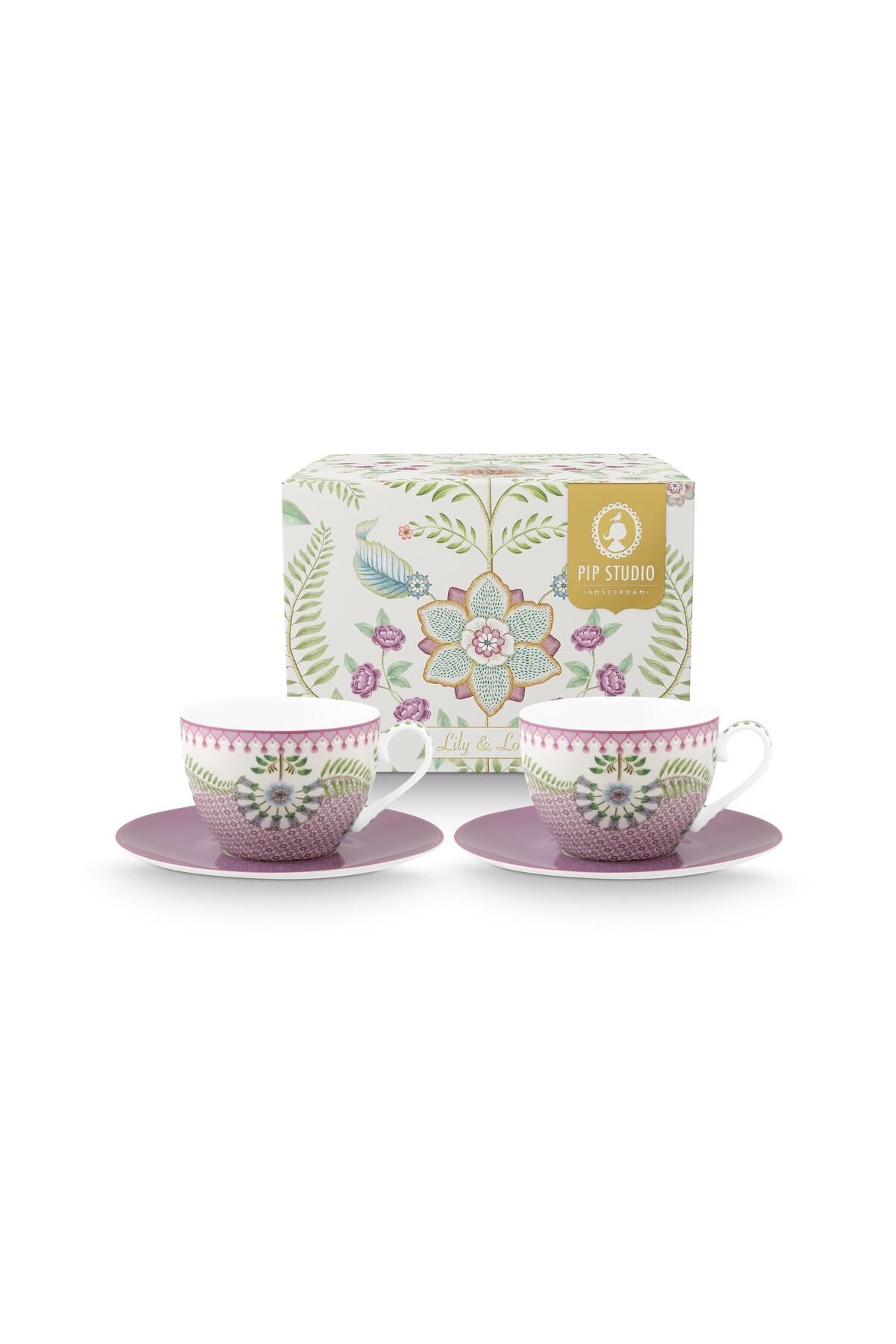 Pip Studio Lily & Lotus Mor Porselen Çay Fincan Seti 280 ml