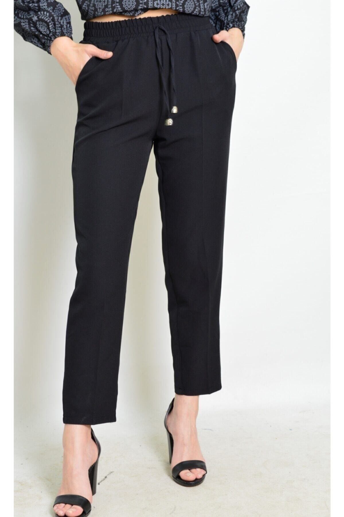Moda Esinti Kadın Siyah Kumaş Bel Lastikli Havuç Pantolon