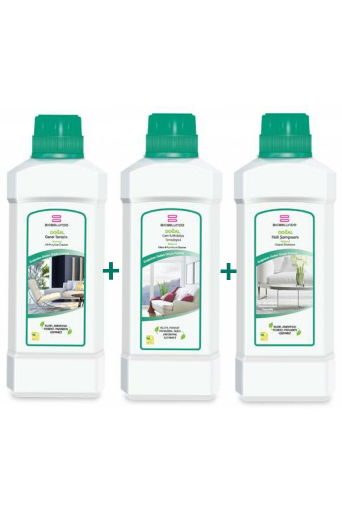 BioBellinda Genel Temizlik Cam Ve Mobilya Temizleyici Ve Halı Şampuanı 1000ml X3 'lü Set