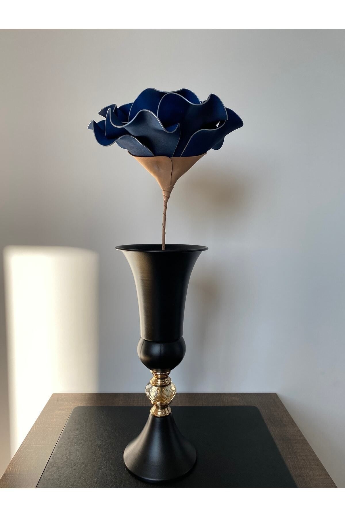 Ayka Aksesuar Dekoratif El Yapımı Lüks Lateks Eva Yapay Çiçek (VAZO HARİÇ) - Gümüş Yaldızlı Lacivert - Köpük Çiçek