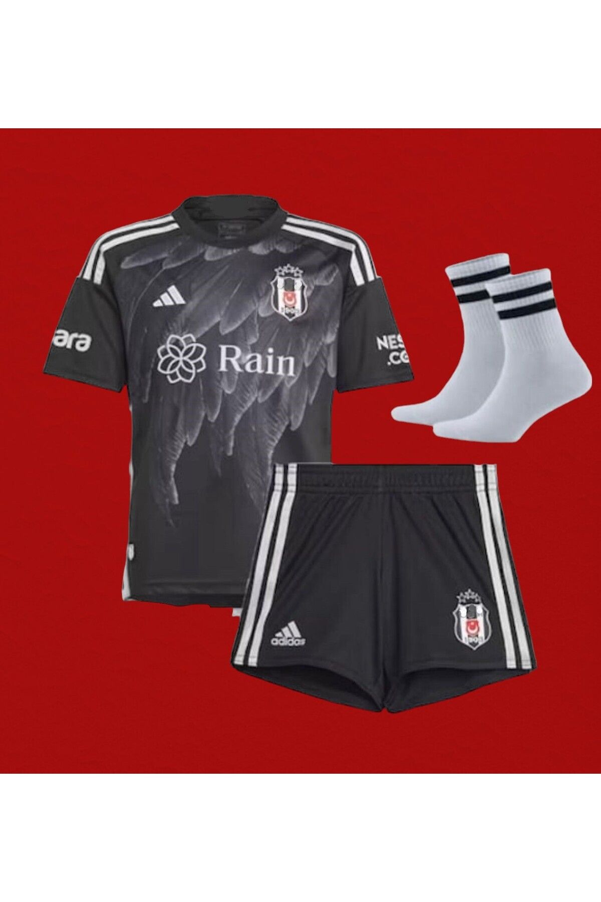 Nevruz Beşiktaş Çocuk Futbol Forması 3'lü Set Siyah B.