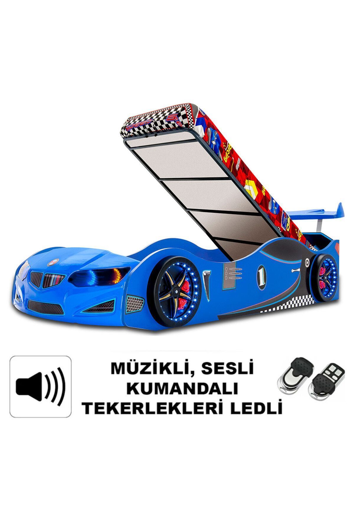 inegoldeneve GT1 - BAZALI Arabalı Yatak Araba Karyola, Araba yatak - Full Ledli, Kumandalı Ve Bazalı