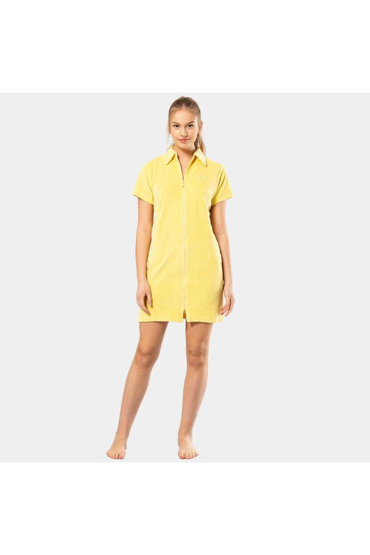 Türen Tüten Yakalı Fermuarlı Elbise 622/sarı