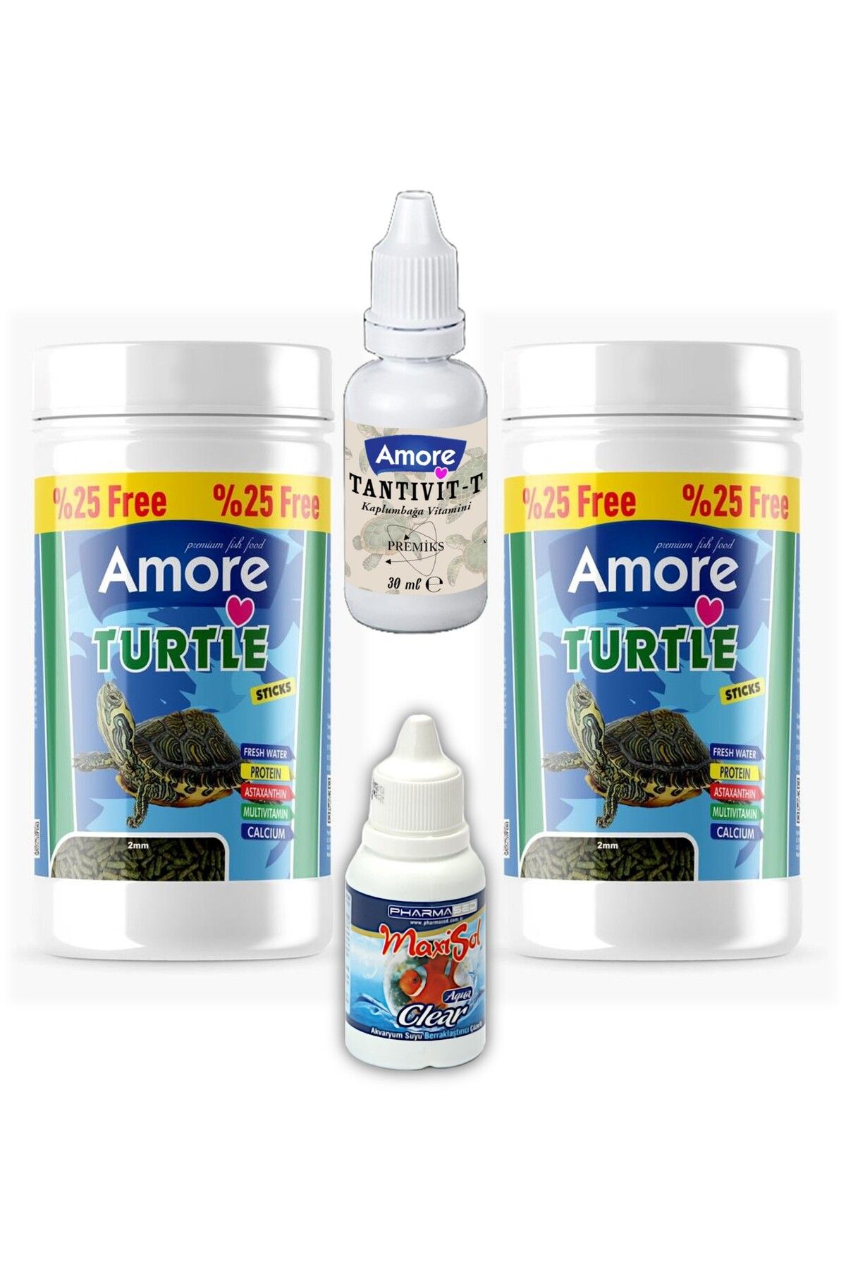AMORE Turtle Green Calcium Sticks 2x125 Ml Su Kaplumbağası Yemi, Clear, Vitamin Seti
