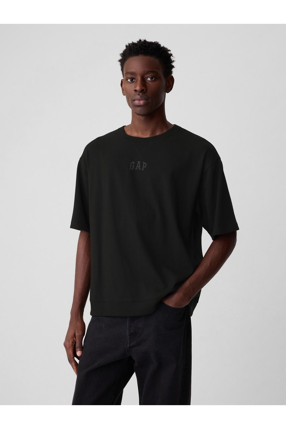 GAP Erkek Siyah Mini Gap Logo Oversize T-Shirt