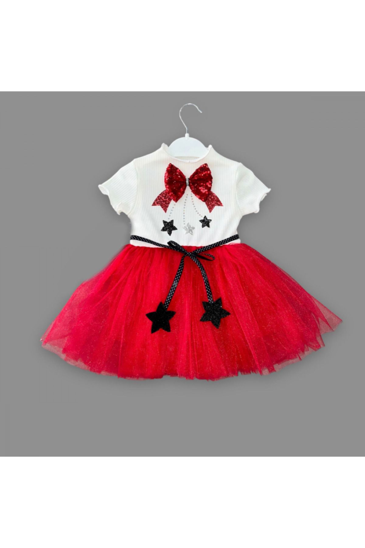 Genel Markalar Payetli Yıldız Nakışlı Astarlı Etek Kız Bebek Tütü Elbisesi